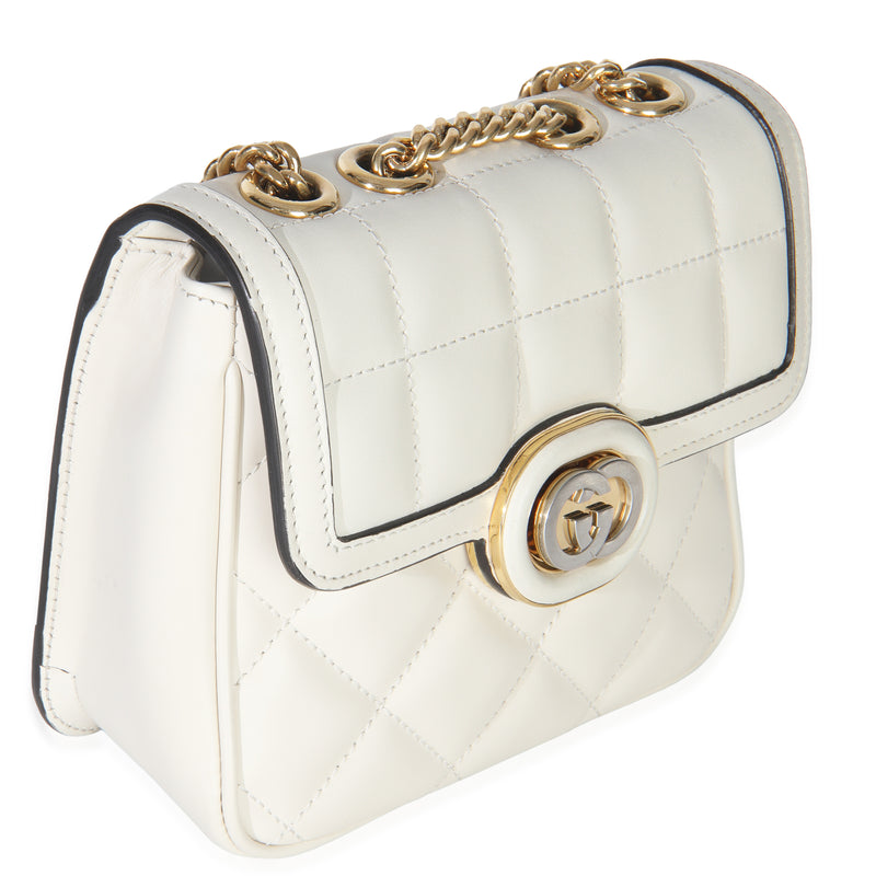 Gucci White Quilted Calfskin Mini Deco Chain Bag Leather Handbag