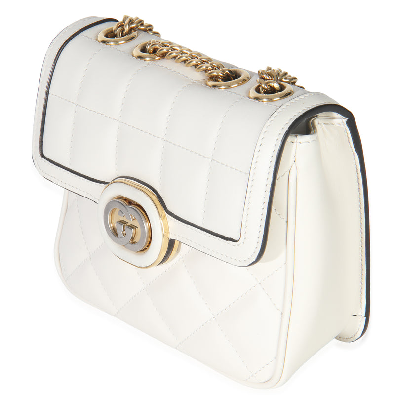 Gucci White Quilted Calfskin Mini Deco Chain Bag Leather Handbag