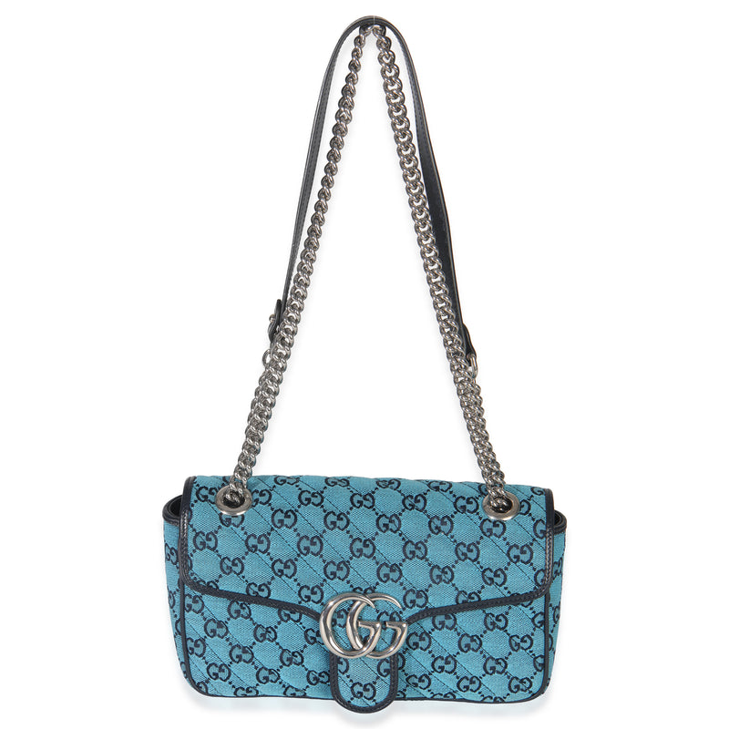 Gucci Blue Gg Canvas Diagonal Small Marmont Bag Fabric Handbag