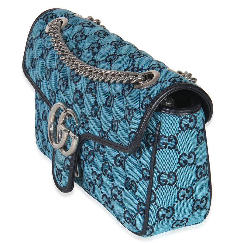 Gucci Blue Gg Canvas Diagonal Small Marmont Bag Fabric Handbag