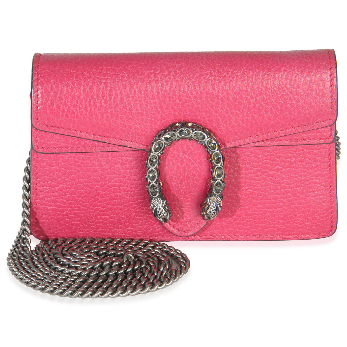 Gucci Pink Dollar Calfskin Crystal Super Mini Dionysus Flap Leather Handbag