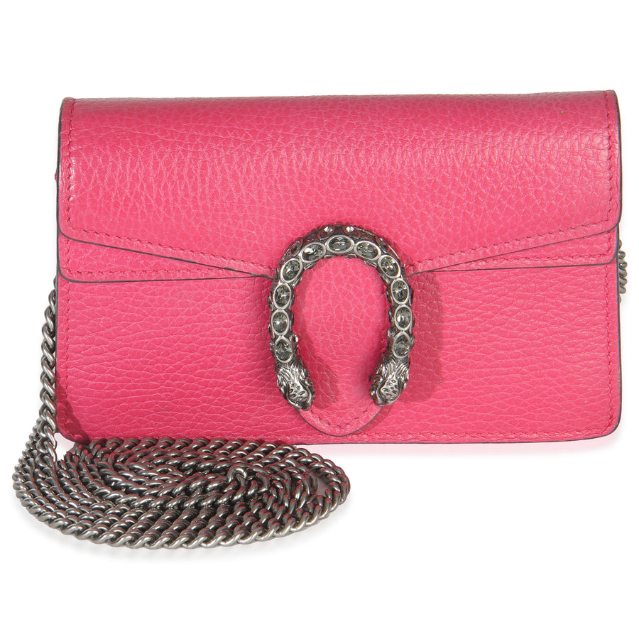 Gucci Pink Dollar Calfskin Crystal Super Mini Dionysus Flap Leather Handbag