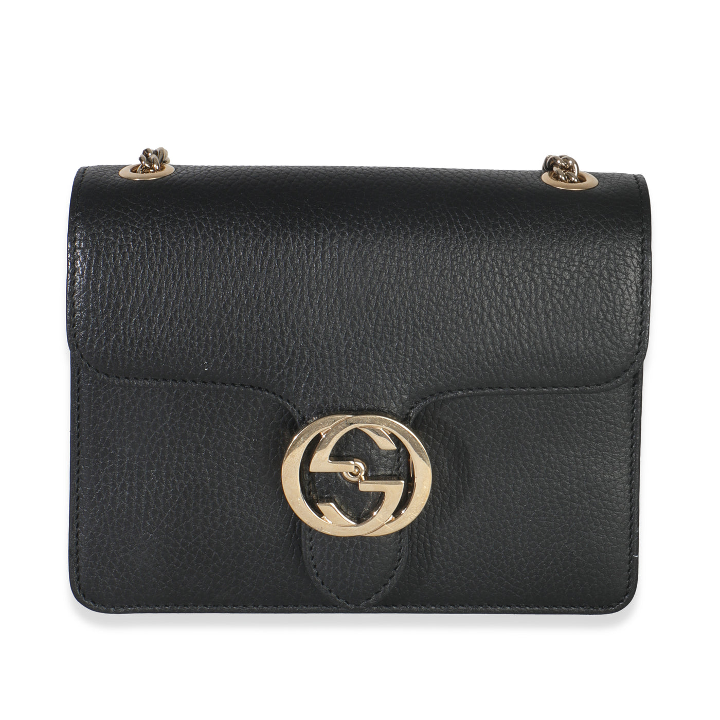 Gucci Black Dollar Calfskin Interlocking G Small Bag Leather Handbag