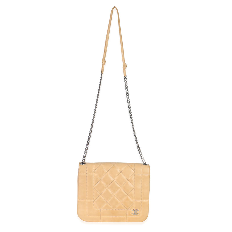 Chanel Vintage Beige Quilted Lambskin Square Cc Flap Bag Leather Handbag