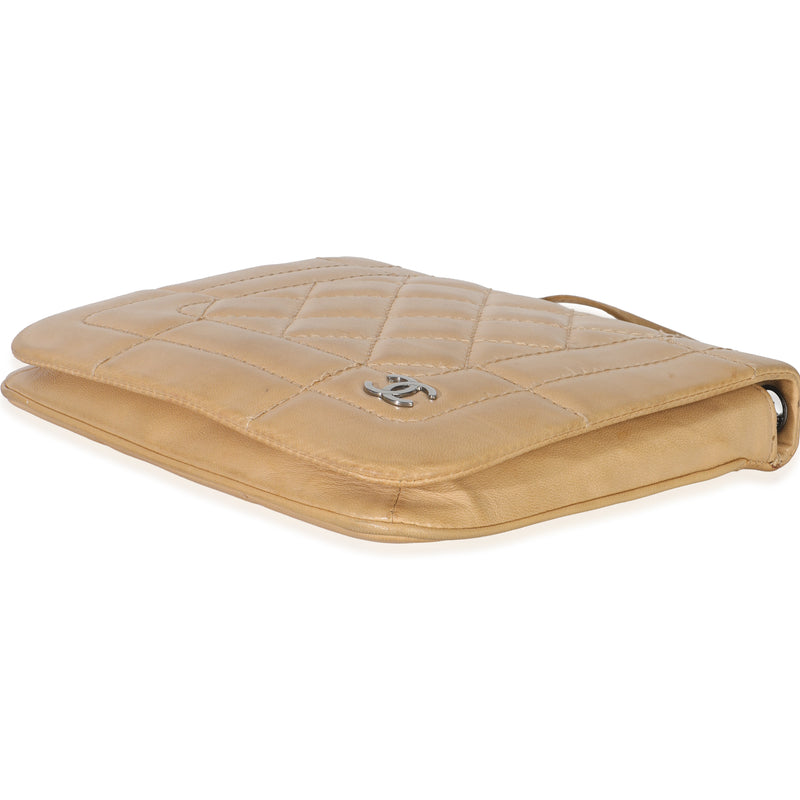 Chanel Vintage Beige Quilted Lambskin Square Cc Flap Bag Leather Handbag