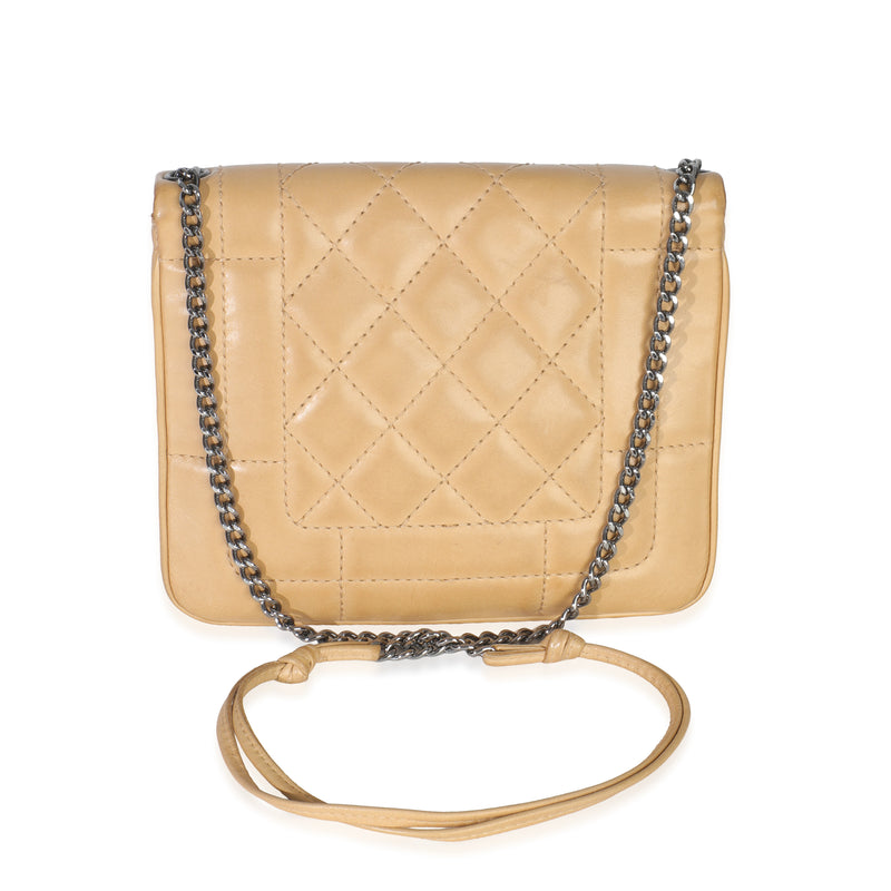 Chanel Vintage Beige Quilted Lambskin Square Cc Flap Bag Leather Handbag
