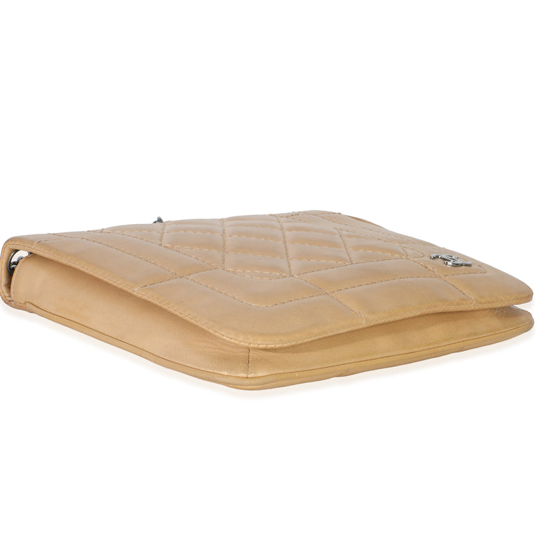 Chanel Vintage Beige Quilted Lambskin Square Cc Flap Bag Leather Handbag
