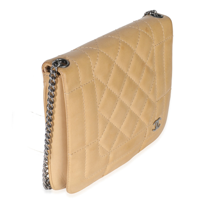Chanel Vintage Beige Quilted Lambskin Square Cc Flap Bag Leather Handbag