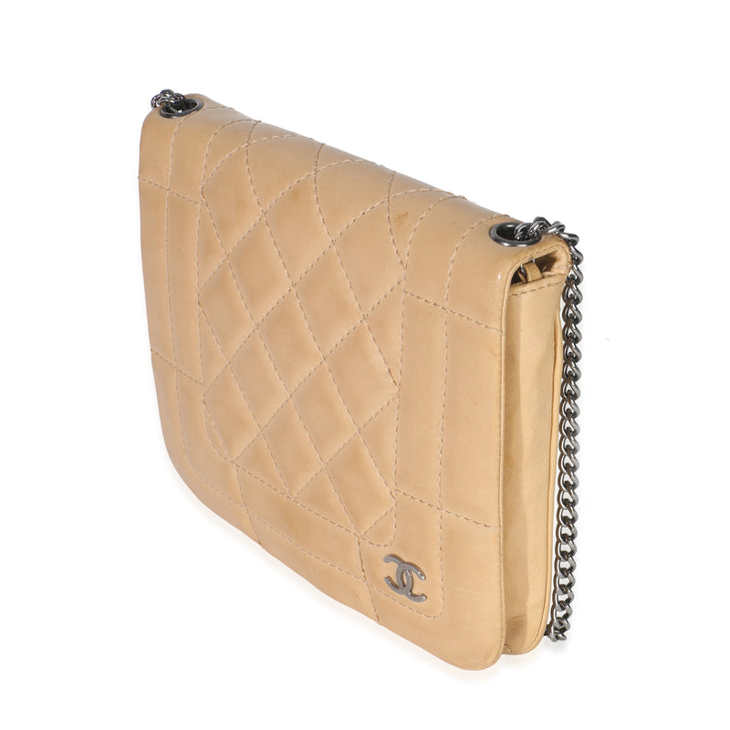 Chanel Vintage Beige Quilted Lambskin Square Cc Flap Bag Leather Handbag