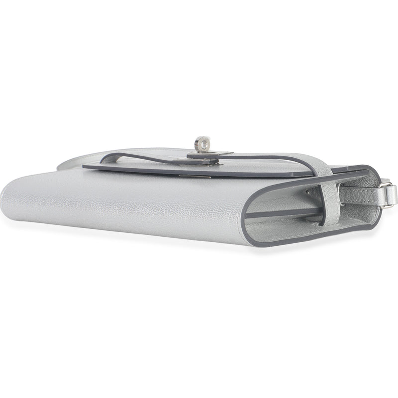 Hermès Argent Metallic Chevre Chamkilight Kelly Wallet To Go Phw Silver Leather Handbag