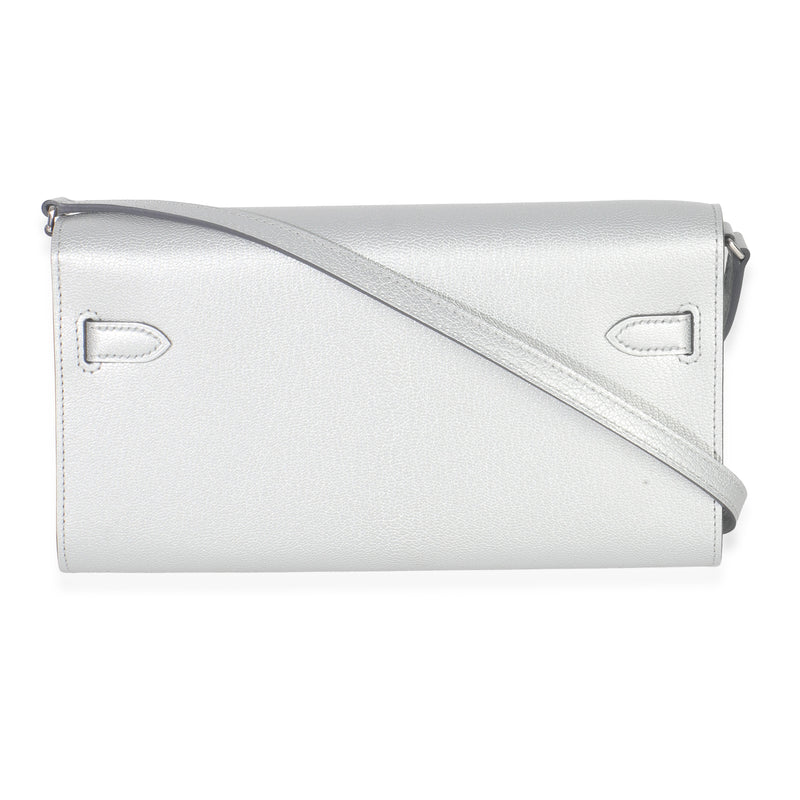 Hermès Argent Metallic Chevre Chamkilight Kelly Wallet To Go Phw Silver Leather Handbag