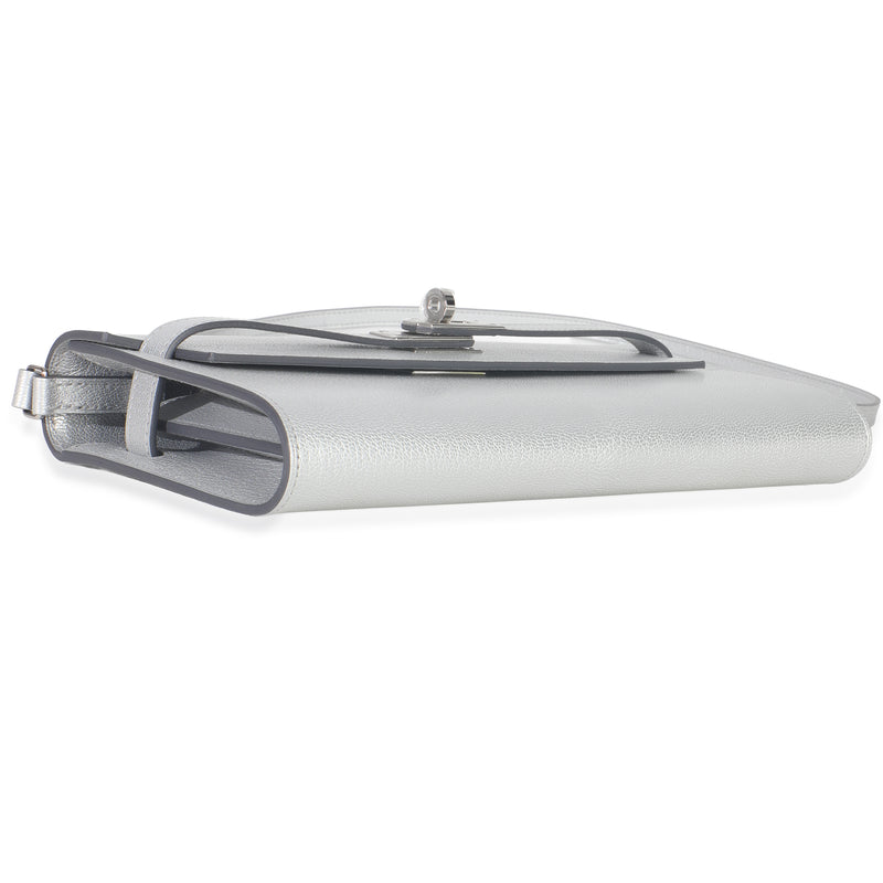 Hermès Argent Metallic Chevre Chamkilight Kelly Wallet To Go Phw Silver Leather Handbag