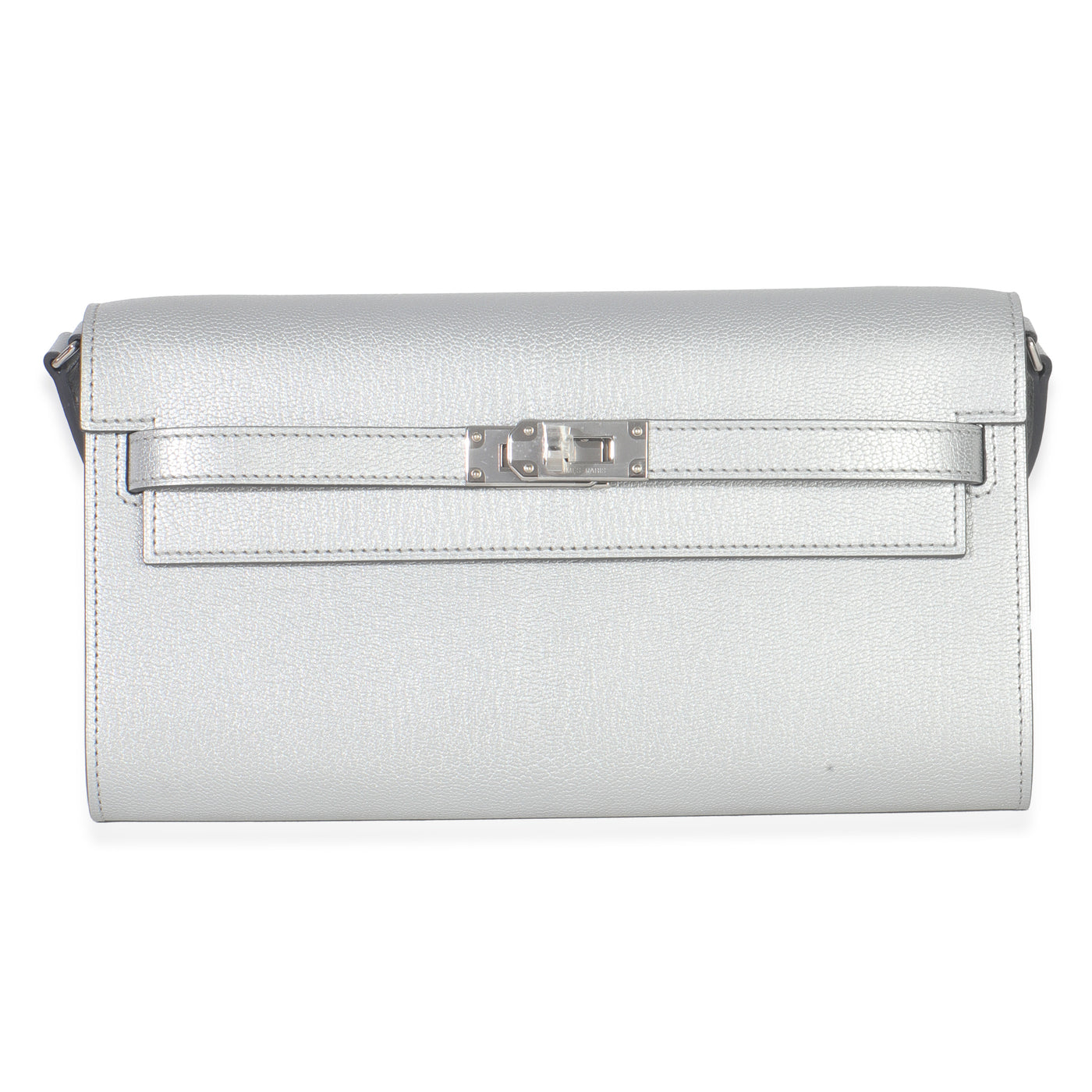 Hermès Argent Metallic Chevre Chamkilight Kelly Wallet To Go Phw Silver Leather Handbag