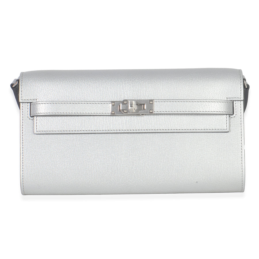 Hermès Argent Metallic Chevre Chamkilight Kelly Wallet To Go Phw Silver Leather Handbag