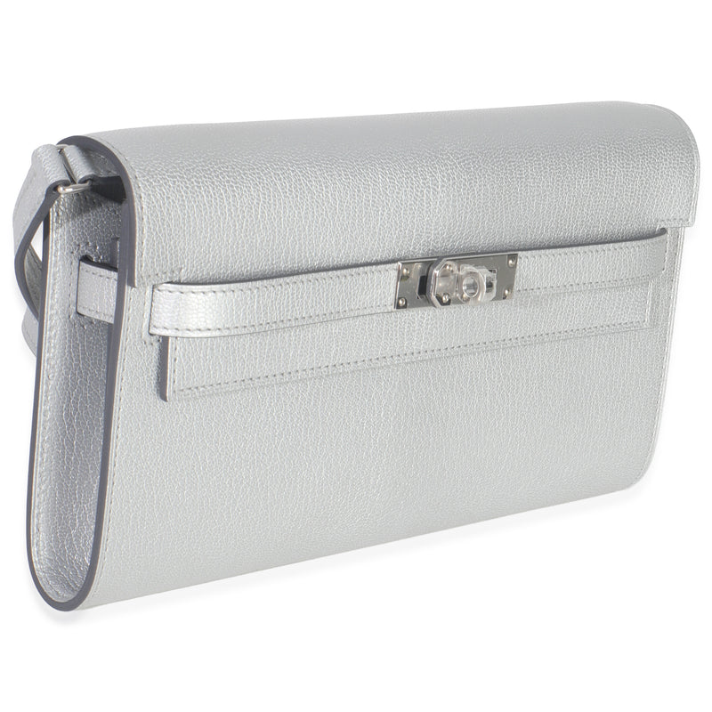 Hermès Argent Metallic Chevre Chamkilight Kelly Wallet To Go Phw Silver Leather Handbag