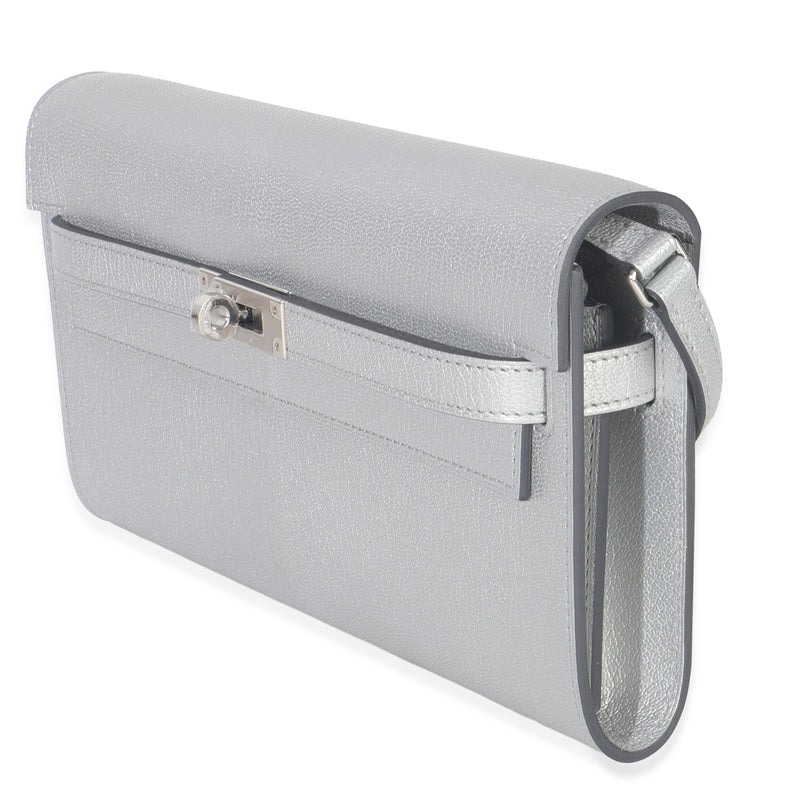 Hermès Argent Metallic Chevre Chamkilight Kelly Wallet To Go Phw Silver Leather Handbag