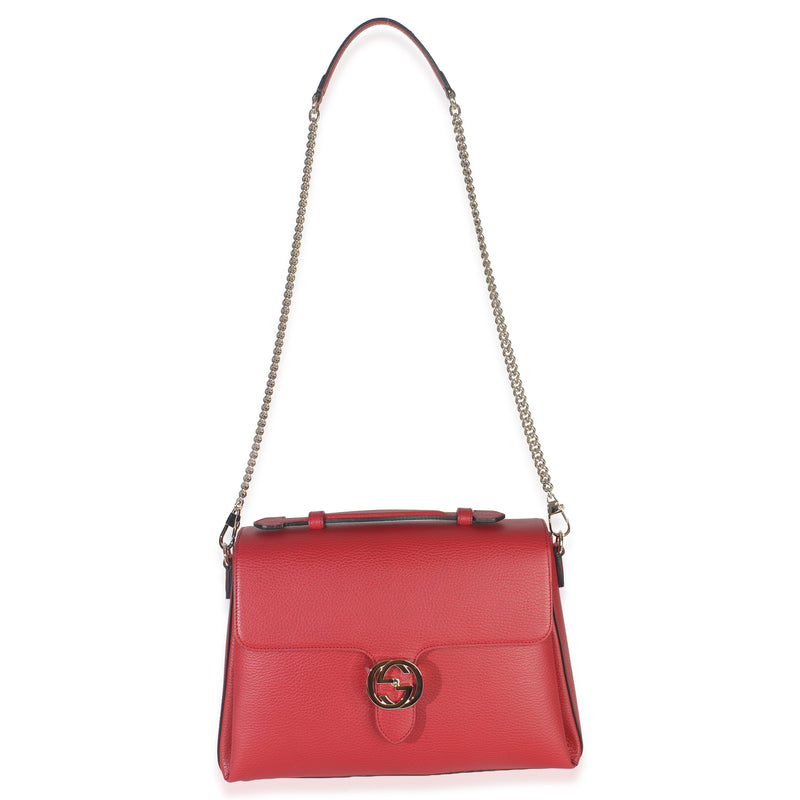 Gucci Red Dollar Calfskin Medium Interlocking G Top Handle Bag Leather Handbag