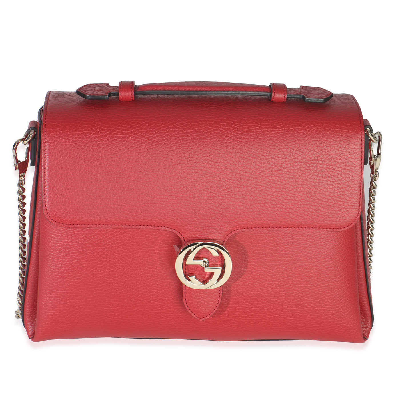 Gucci Red Dollar Calfskin Medium Interlocking G Top Handle Bag Leather Handbag
