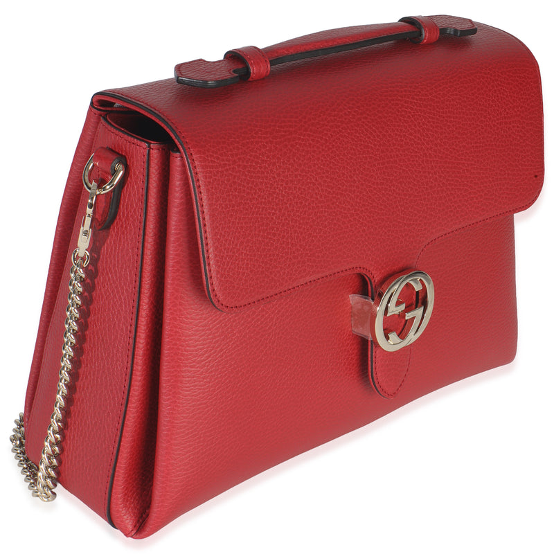Gucci Red Dollar Calfskin Medium Interlocking G Top Handle Bag Leather Handbag