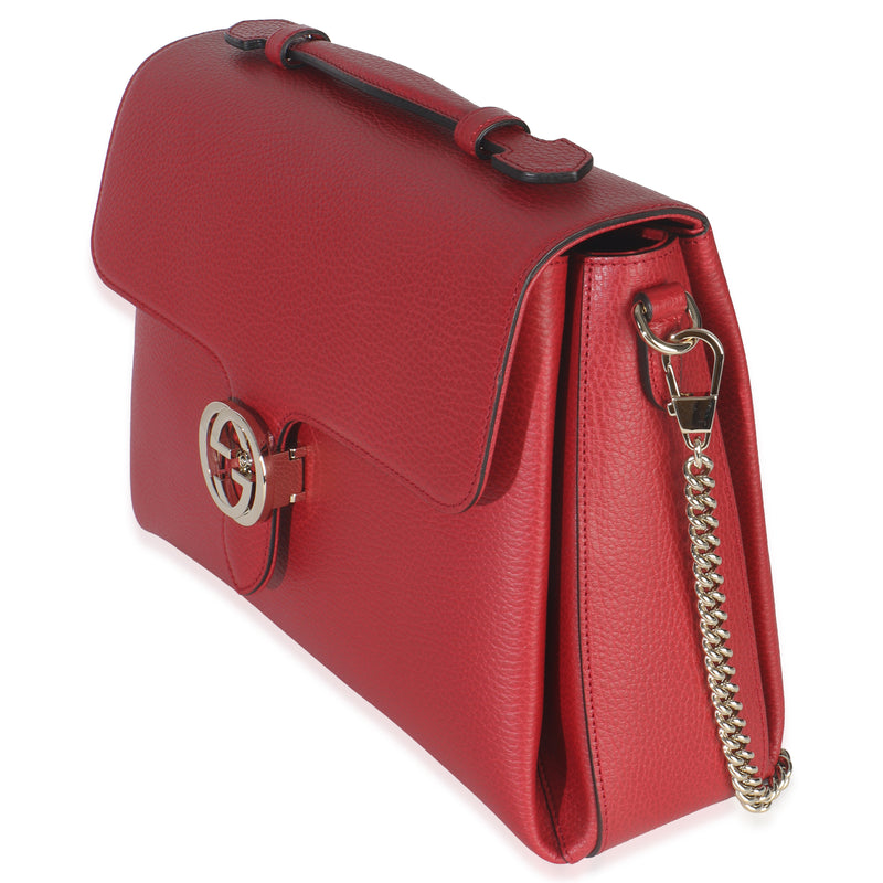 Gucci Red Dollar Calfskin Medium Interlocking G Top Handle Bag Leather Handbag