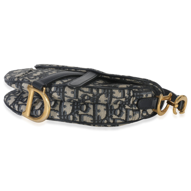 Christian Dior Navy Oblique Canvas Mini Saddle Bag Blue Handbag