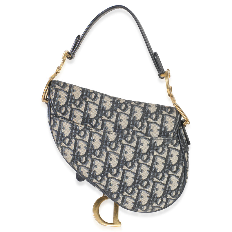 Christian Dior Navy Oblique Canvas Mini Saddle Bag Blue Handbag