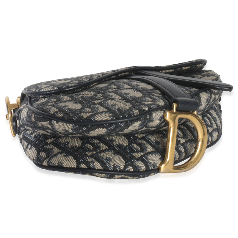 Christian Dior Navy Oblique Canvas Mini Saddle Bag Blue Handbag