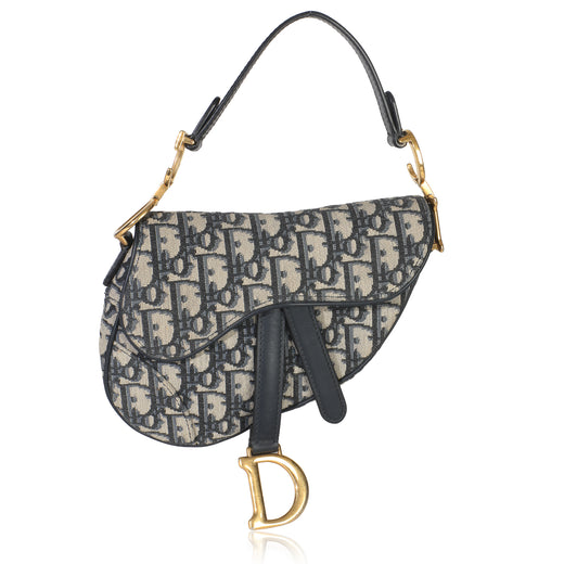 Christian Dior Navy Oblique Canvas Mini Saddle Bag Blue Handbag