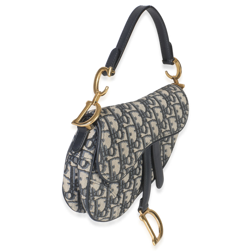 Christian Dior Navy Oblique Canvas Mini Saddle Bag Blue Handbag