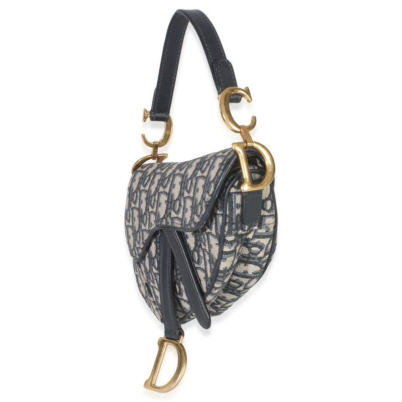 Christian Dior Navy Oblique Canvas Mini Saddle Bag Blue Handbag