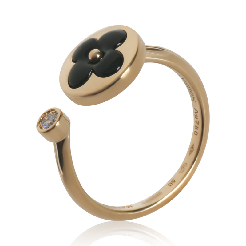 Louis Vuitton Yellow Gold Onyx And Diamond Blossom Mini Sun Ring 18k