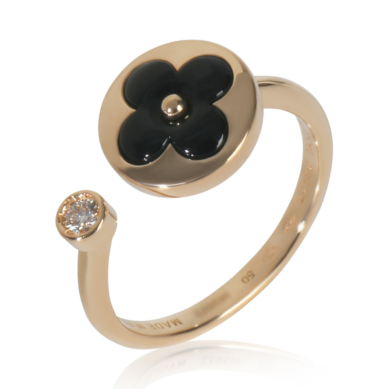 Louis Vuitton Yellow Gold Onyx And Diamond Blossom Mini Sun Ring 18k