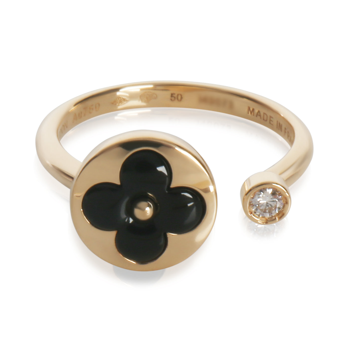 Louis Vuitton Yellow Gold Onyx And Diamond Blossom Mini Sun Ring 18k