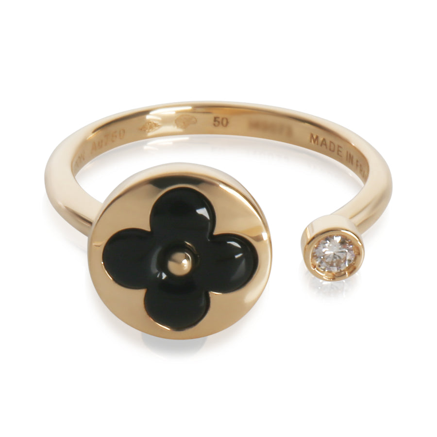 Louis Vuitton Yellow Gold Onyx And Diamond Blossom Mini Sun Ring 18k