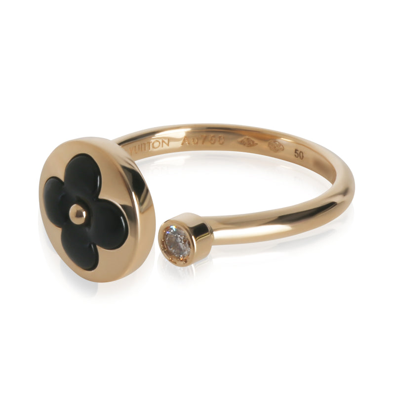 Louis Vuitton Yellow Gold Onyx And Diamond Blossom Mini Sun Ring 18k