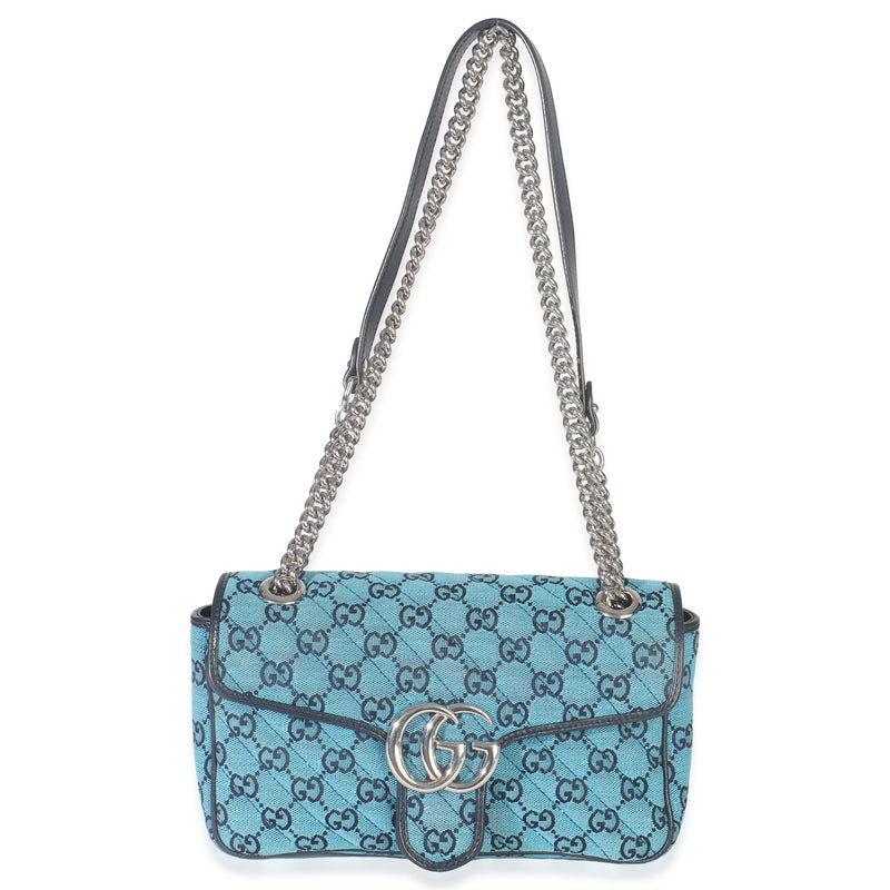 Gucci Blue Matelasse Canvas Diagonal Small Gg Marmont Shoulder Bag Handbag