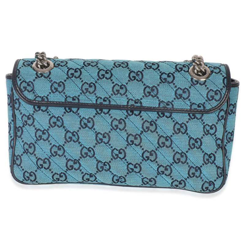 Gucci Blue Matelasse Canvas Diagonal Small Gg Marmont Shoulder Bag Handbag