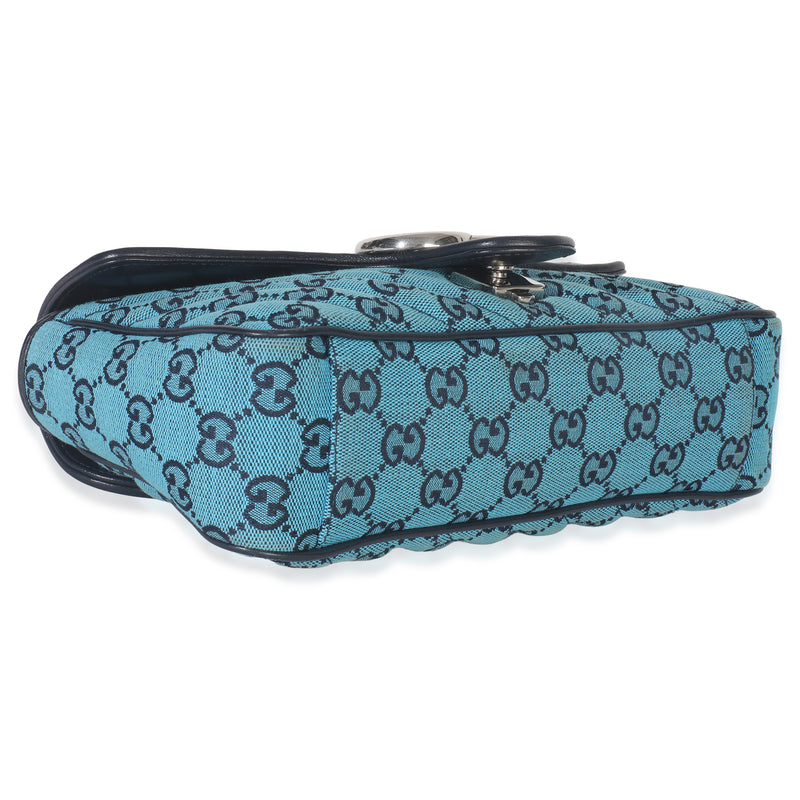 Gucci Blue Matelasse Canvas Diagonal Small Gg Marmont Shoulder Bag Handbag