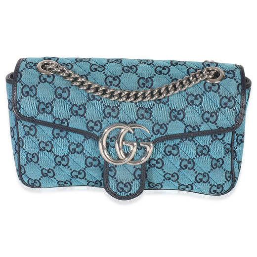 Gucci Blue Matelasse Canvas Diagonal Small Gg Marmont Shoulder Bag Handbag
