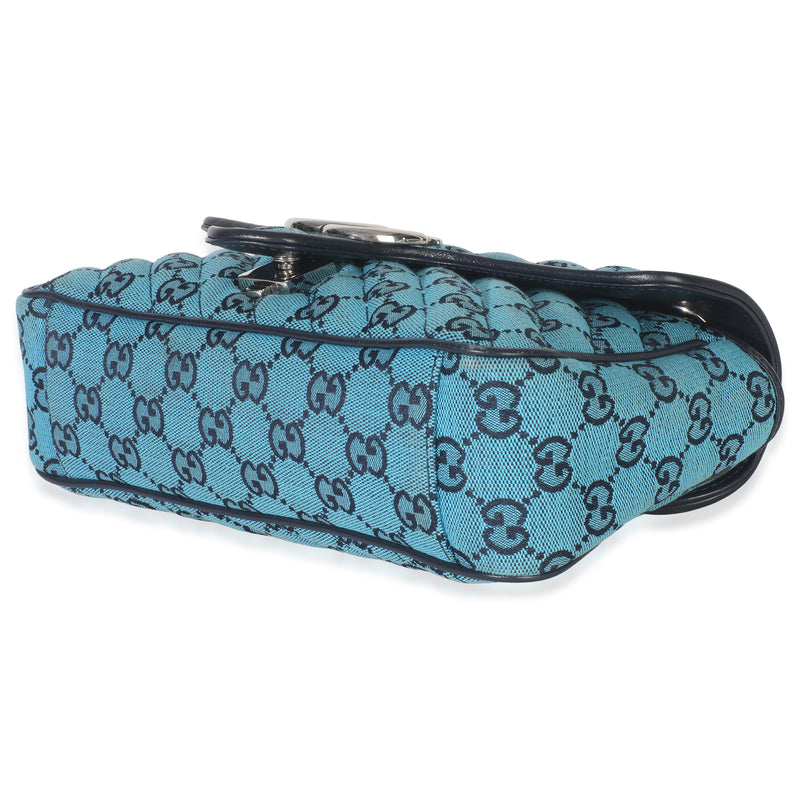 Gucci Blue Matelasse Canvas Diagonal Small Gg Marmont Shoulder Bag Handbag