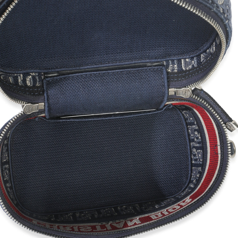 Christian Dior Blue Red Velvet Oblique Diortravel Vanity Case Blue; Canvas Handbag