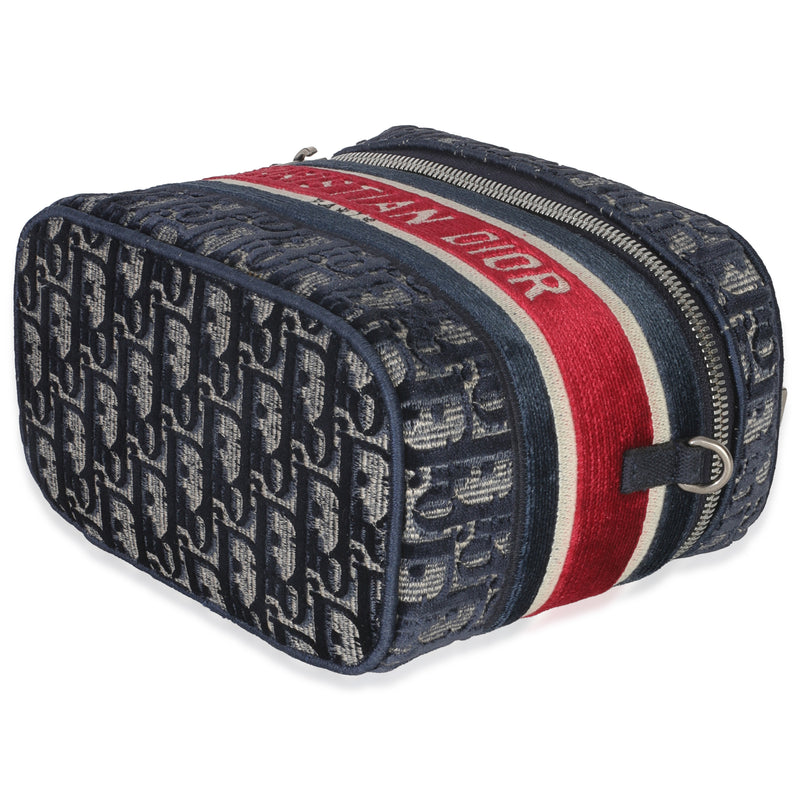 Christian Dior Blue Red Velvet Oblique Diortravel Vanity Case Blue; Canvas Handbag