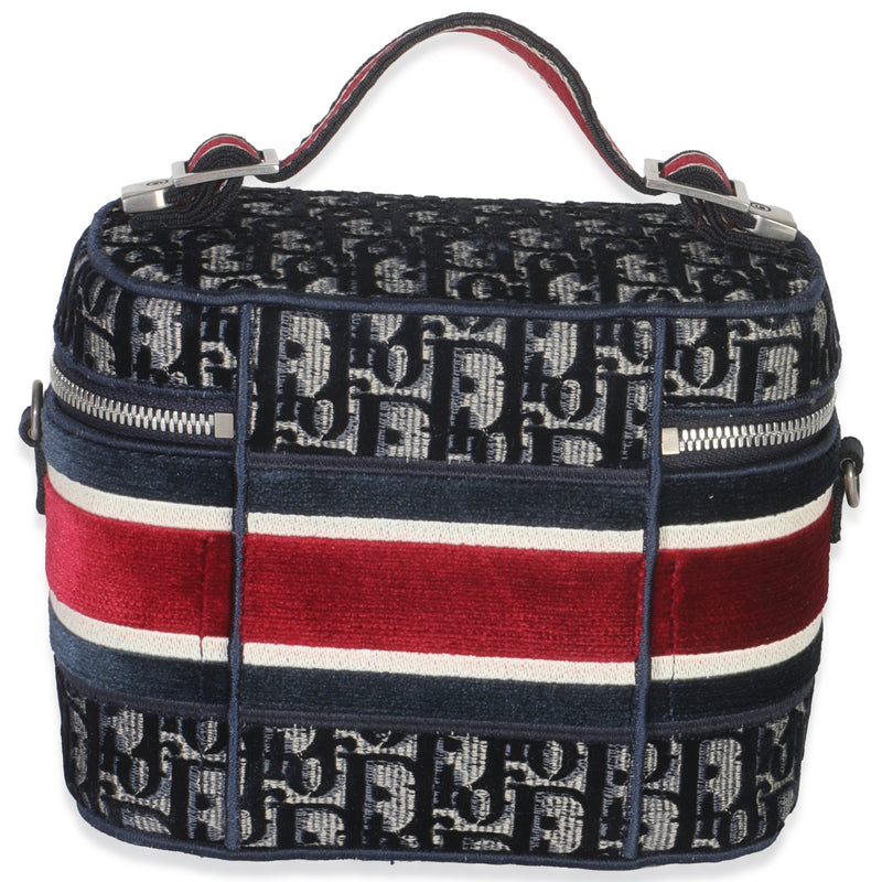 Christian Dior Blue Red Velvet Oblique Diortravel Vanity Case Blue; Canvas Handbag