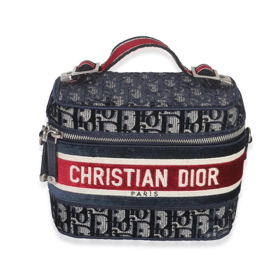 Christian Dior Blue Red Velvet Oblique Diortravel Vanity Case Blue; Canvas Handbag