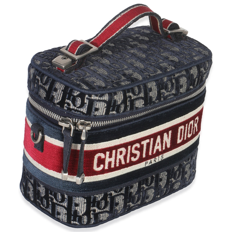 Christian Dior Blue Red Velvet Oblique Diortravel Vanity Case Blue; Canvas Handbag