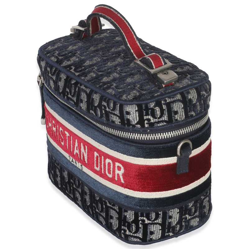Christian Dior Blue Red Velvet Oblique Diortravel Vanity Case Blue; Canvas Handbag