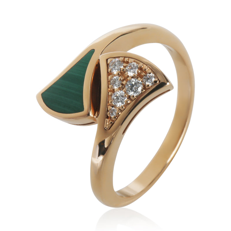 Bvlgari Rose Gold Malachite And Diamond Divas Dream Ring 18k