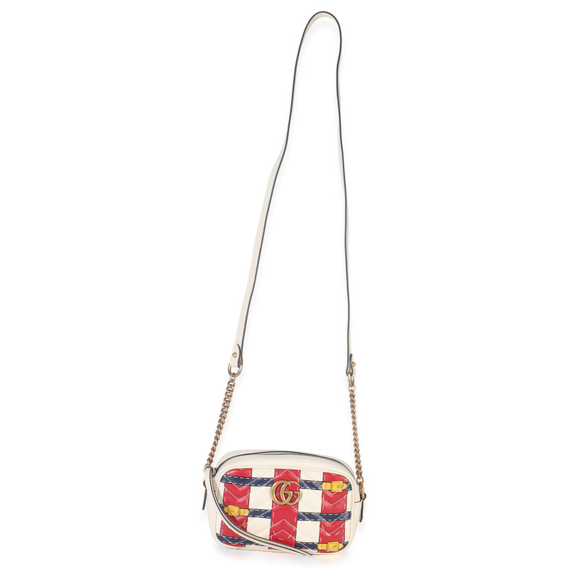 Gucci Trompe Loeil Print Calfskin Matelasse Small Gg Marmont Camera Bag Beige Leather Handbag