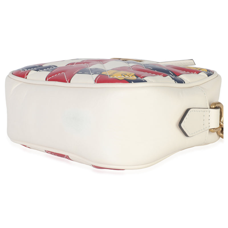 Gucci Trompe Loeil Print Calfskin Matelasse Small Gg Marmont Camera Bag Beige Leather Handbag