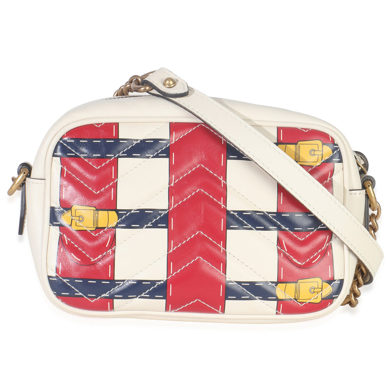 Gucci Trompe Loeil Print Calfskin Matelasse Small Gg Marmont Camera Bag Beige Leather Handbag